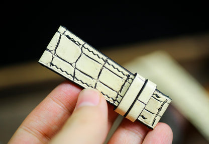 Slim Form White Cream Black Alligator Leather Watch Strap 24mm 22mm 20mm Leather Watch Band White Leather 18mm 16mm 14mm Deployant Clasp