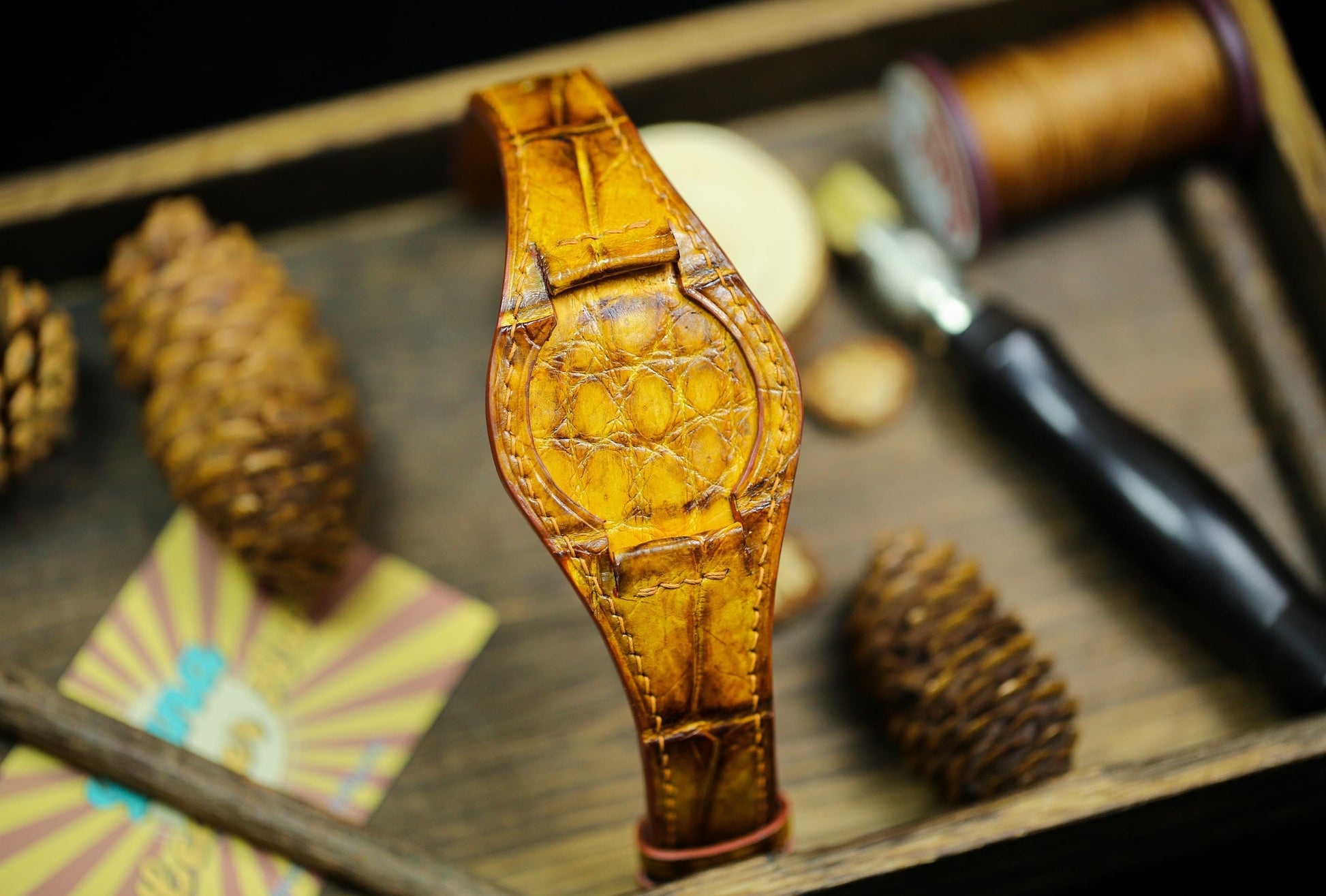 Patina Brown Alligator Leather Bund Strap Waxy Style 20mm 22mm Bund Watch Band 16mm 24mm Leather Watch Band 18mm Watch Strap Watch Cuff Band