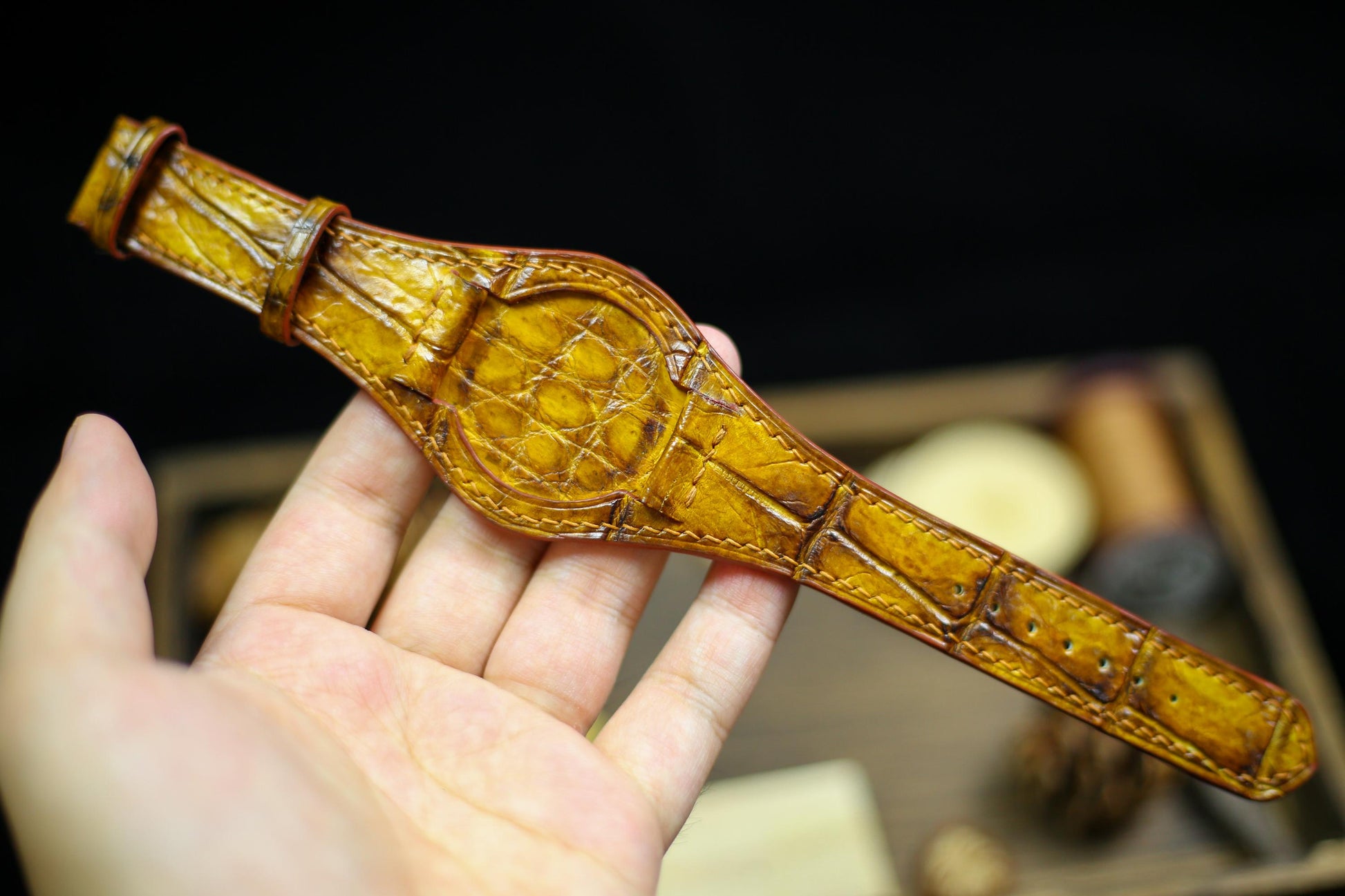 Patina Brown Alligator Leather Bund Strap Waxy Style 20mm 22mm Bund Watch Band 16mm 24mm Leather Watch Band 18mm Watch Strap Watch Cuff Band