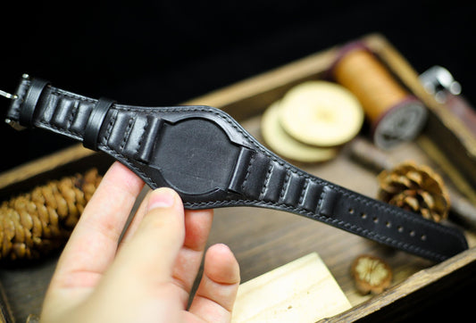 Ribbed Padded Watch Strap Leather Bund Strap 20mm 22mm Bund Straps Watch Band 16mm 24mm Leather Watch Band 18mm Watch Strap Watch Cuff Band