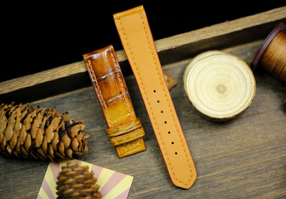 Faded Tan Brown Alligator Leather Watch Strap Sizes 14mm 15mm 16mm 18mm 19mm 20mm 21mm 22mm 23mm 24mm Watch Strap Men Deployant Clasp Strap