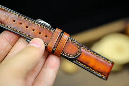 Vintage Tan Patina Leather Watch Strap 24mm 22mm 21mm 20mm Leather Orange Watch Band Leather 18mm 16mm 14mm Customized Watch Strap Clasp