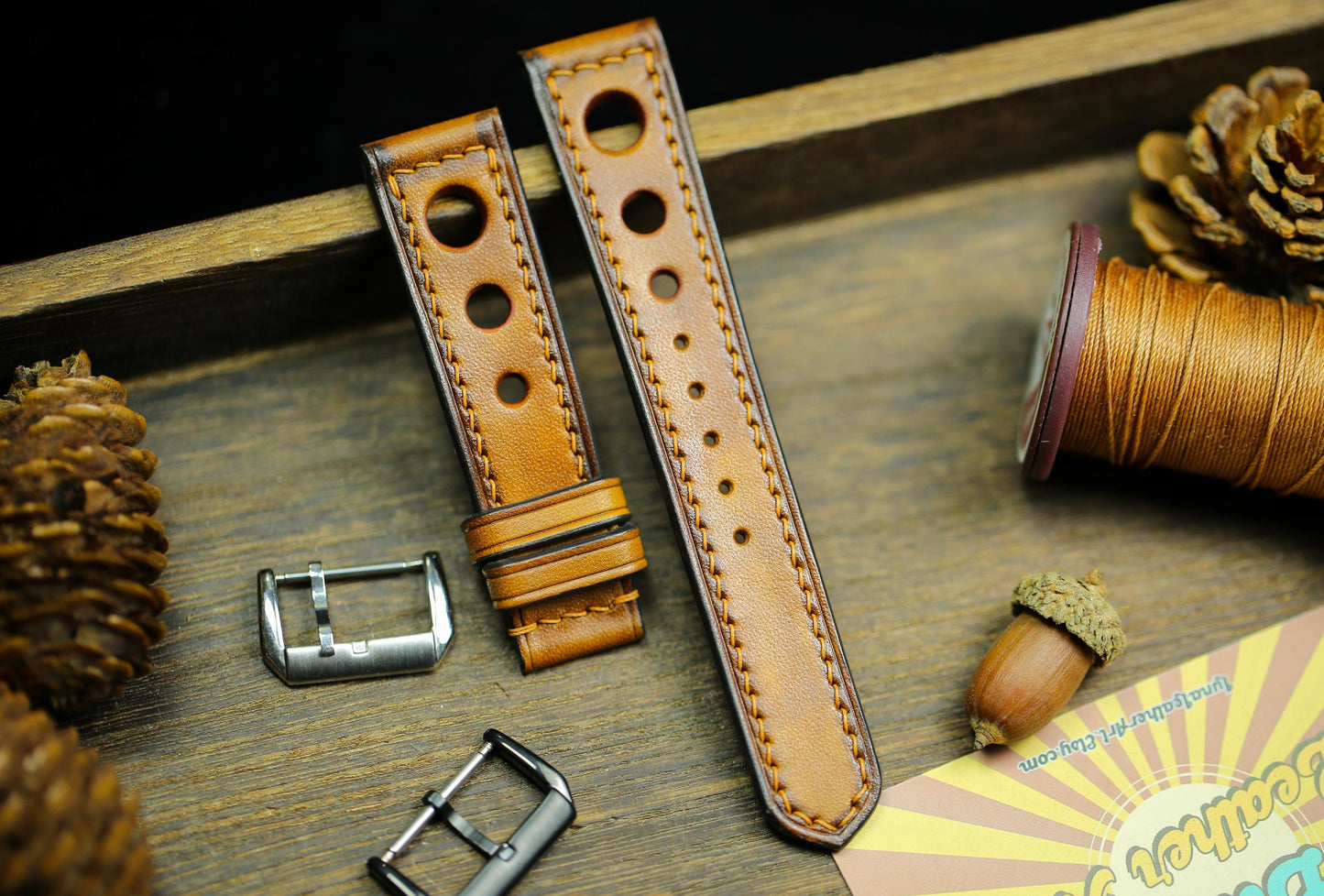 Rally Hole Watch Strap Brown British Tan Patina Leather 24mm 22mm 21mm 20mm Racing Style Watch Band Leather 18mm 16mm 14mm Watch Strap Clasp