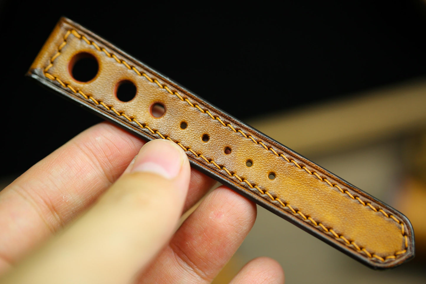 Rally Hole Watch Strap Brown British Tan Patina Leather 24mm 22mm 21mm 20mm Racing Style Watch Band Leather 18mm 16mm 14mm Watch Strap Clasp