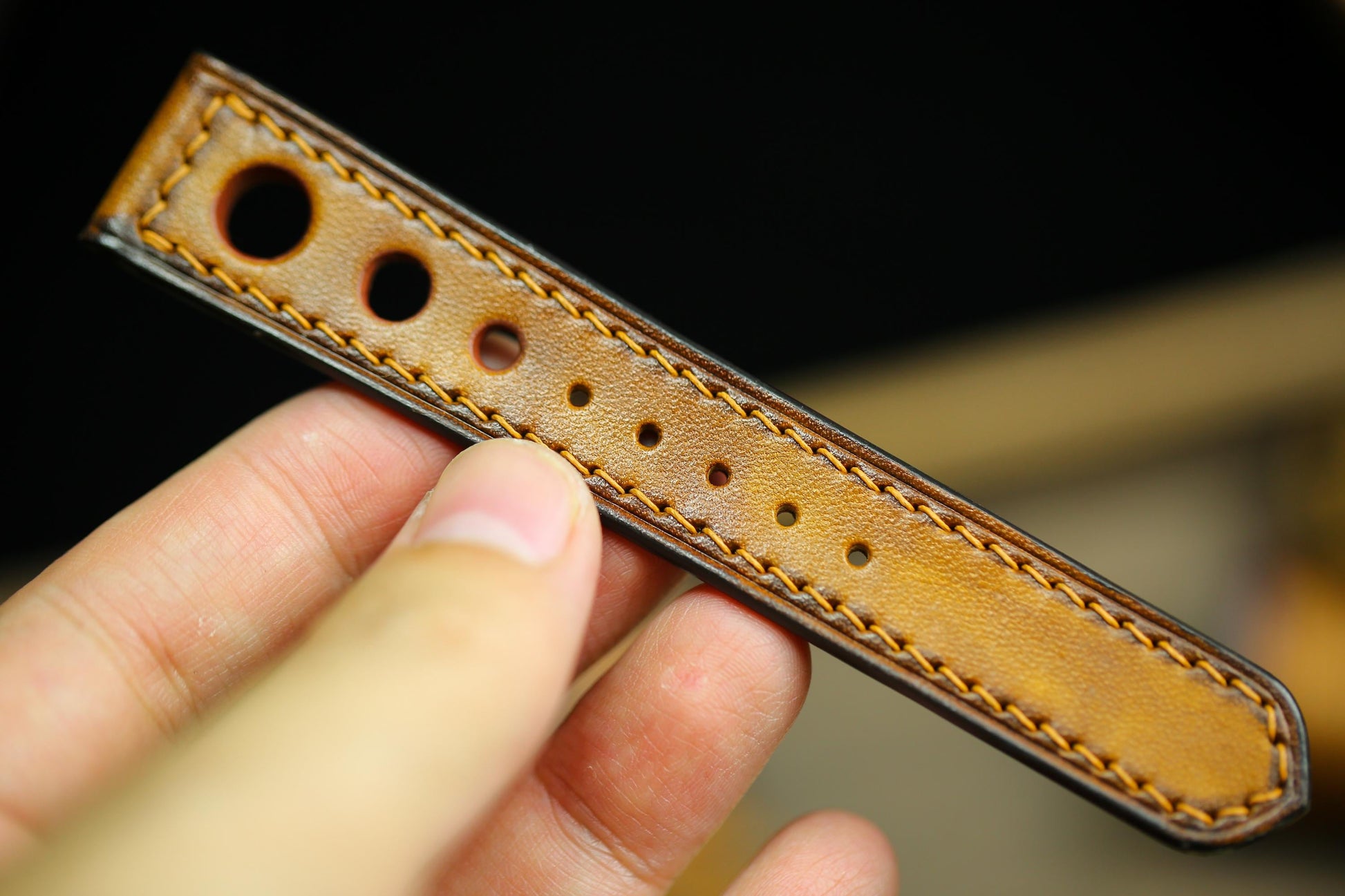 Rally Hole Watch Strap Brown British Tan Patina Leather 24mm 22mm 21mm 20mm Racing Style Watch Band Leather 18mm 16mm 14mm Watch Strap Clasp