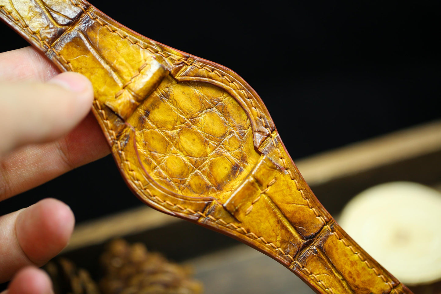 Patina Brown Alligator Leather Bund Strap Waxy Style 20mm 22mm Bund Watch Band 16mm 24mm Leather Watch Band 18mm Watch Strap Watch Cuff Band