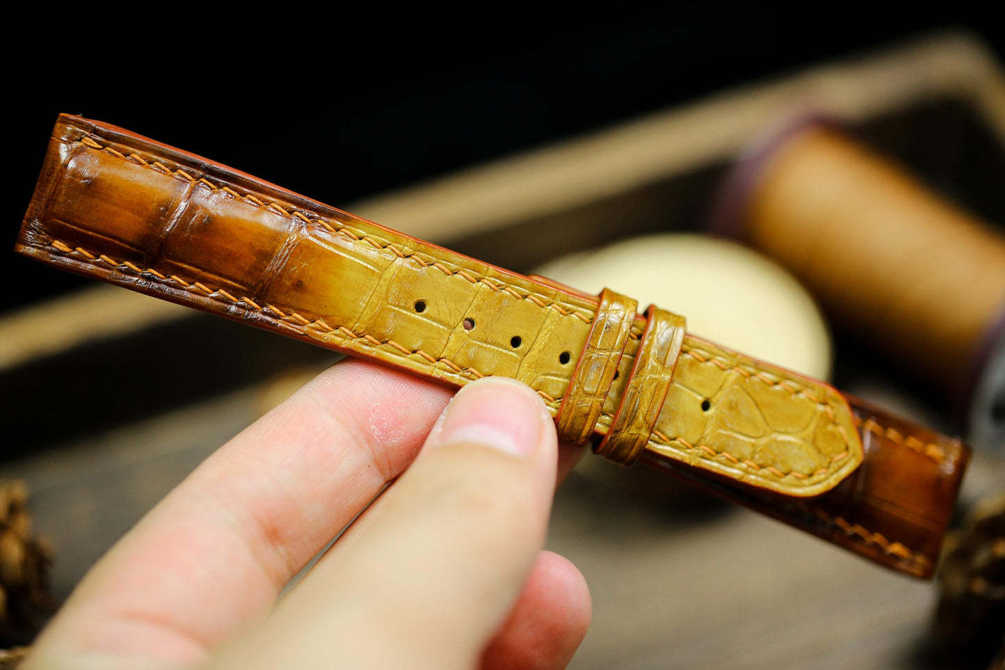 Faded Tan Brown Alligator Leather Watch Strap Sizes 14mm 15mm 16mm 18mm 19mm 20mm 21mm 22mm 23mm 24mm Watch Strap Men Deployant Clasp Strap