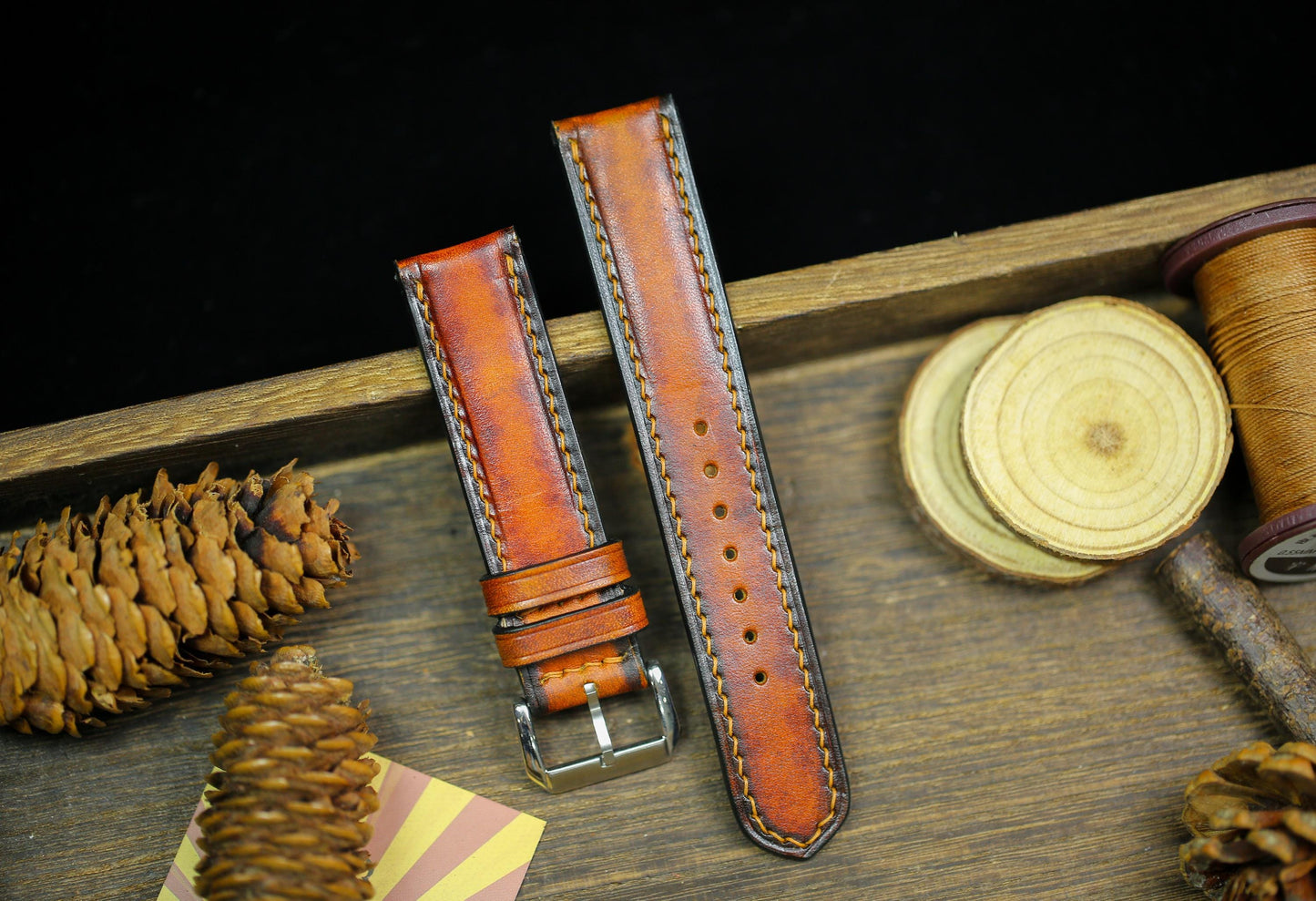 Vintage Tan Patina Leather Watch Strap 24mm 22mm 21mm 20mm Leather Orange Watch Band Leather 18mm 16mm 14mm Customized Watch Strap Clasp