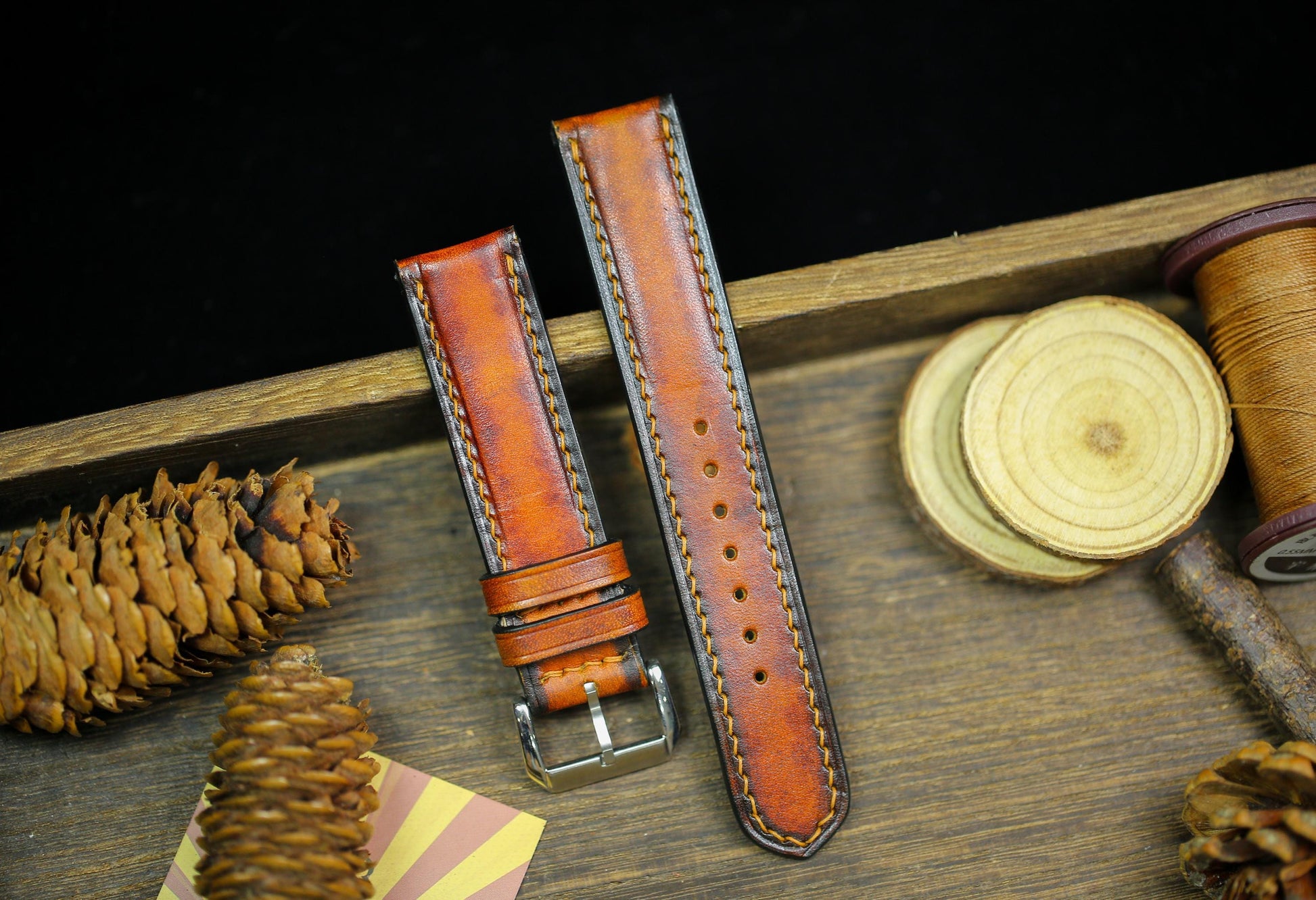 Vintage Tan Patina Leather Watch Strap 24mm 22mm 21mm 20mm Leather Orange Watch Band Leather 18mm 16mm 14mm Customized Watch Strap Clasp