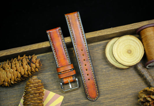 Vintage Tan Patina Leather Watch Strap 24mm 22mm 21mm 20mm Leather Orange Watch Band Leather 18mm 16mm 14mm Customized Watch Strap Clasp