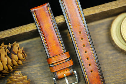 Vintage Tan Patina Leather Watch Strap 24mm 22mm 21mm 20mm Leather Orange Watch Band Leather 18mm 16mm 14mm Customized Watch Strap Clasp