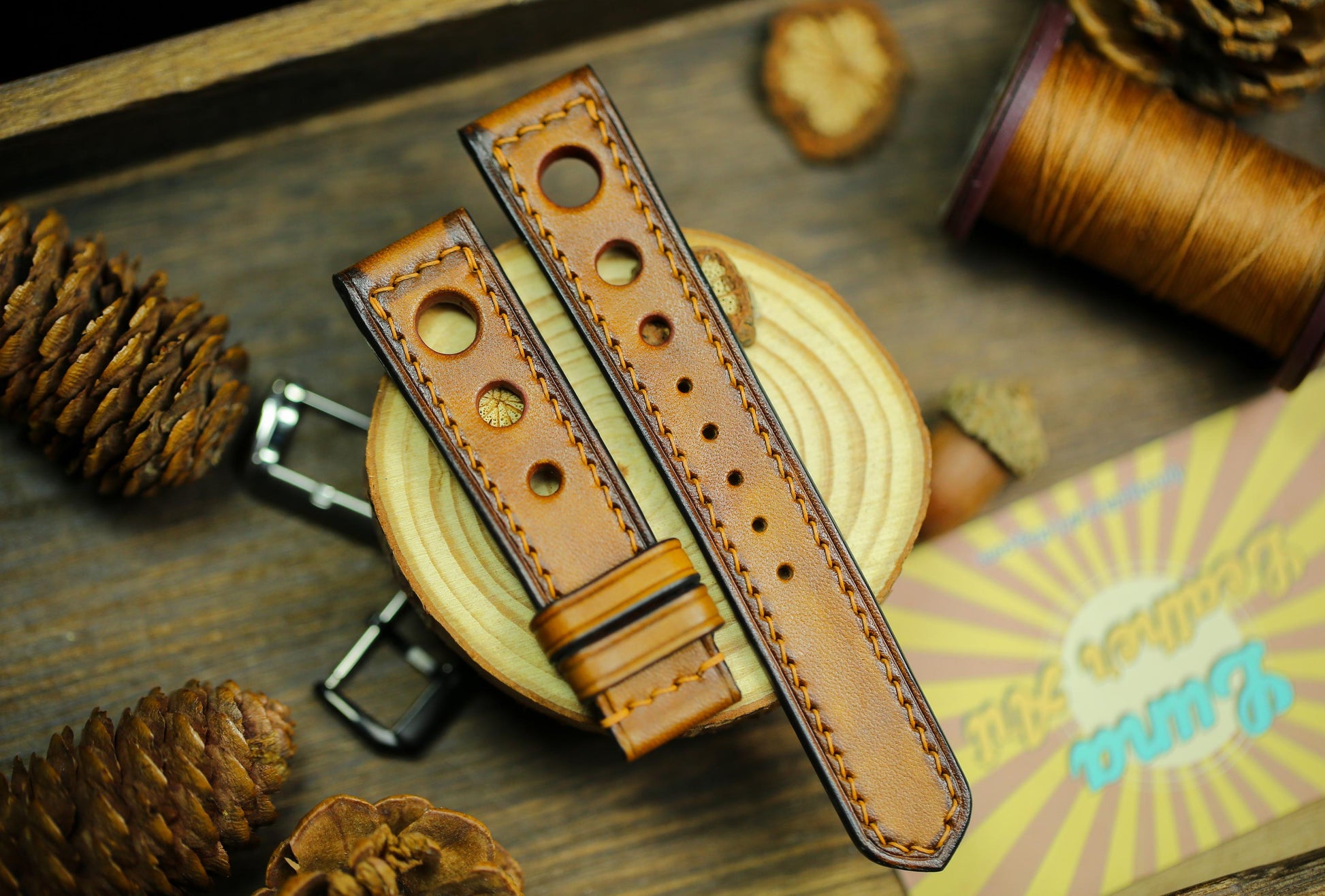 Rally Hole Watch Strap Brown British Tan Patina Leather 24mm 22mm 21mm 20mm Racing Style Watch Band Leather 18mm 16mm 14mm Watch Strap Clasp