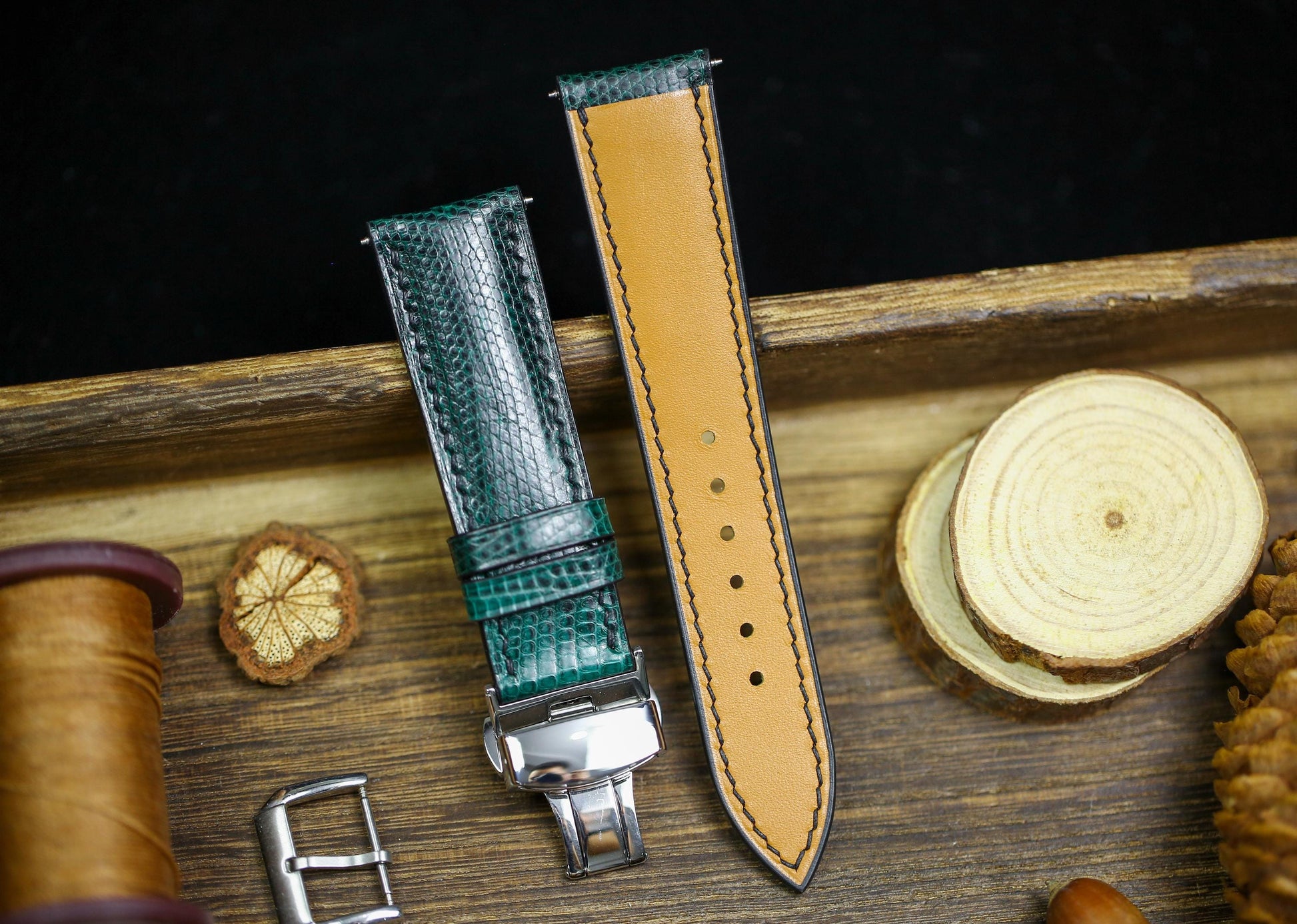 Green Black Lizard Leather Watch Strap 24mm 22mm 20mm Handmade Leather Green Patina Lizard Watch Band Lizard Leather Watch Strap 18mm 16mm
