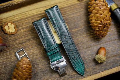 Green Black Lizard Leather Watch Strap 24mm 22mm 20mm Handmade Leather Green Patina Lizard Watch Band Lizard Leather Watch Strap 18mm 16mm
