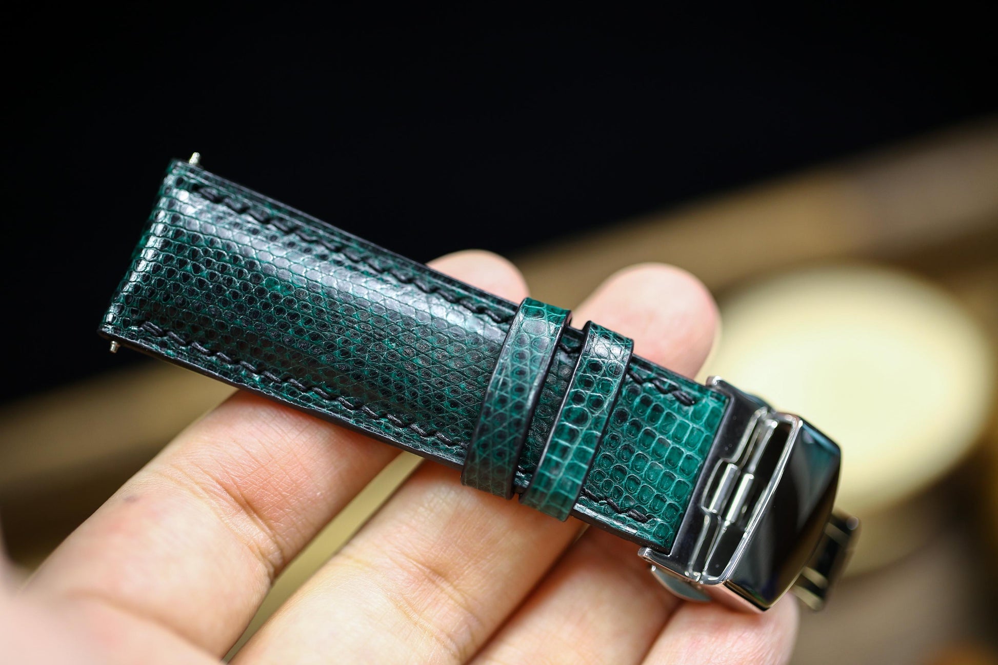 Green Black Lizard Leather Watch Strap 24mm 22mm 20mm Handmade Leather Green Patina Lizard Watch Band Lizard Leather Watch Strap 18mm 16mm