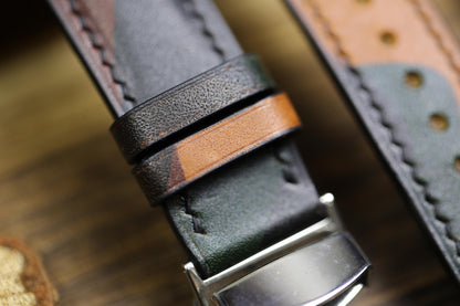 Camouflage Army Leather Watch Strap 24mm 22mm 21mm 20mm 19mm Camo Brown Green Leather Watch Band Clasp Vachetta Leather 18mm 16mm 14mm 12mm