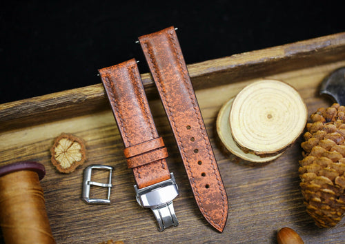 Waxy Brown Orange Leather Watch Strap 24mm 22mm 21mm 20mm Waxy Vintage Leather Watch Band Clasp Waxy Tan Brown Patina Leather 18mm 16mm 14mm