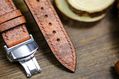 Waxy Brown Orange Leather Watch Strap 24mm 22mm 21mm 20mm Waxy Vintage Leather Watch Band Clasp Waxy Tan Brown Patina Leather 18mm 16mm 14mm