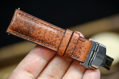 Waxy Brown Orange Leather Watch Strap 24mm 22mm 21mm 20mm Waxy Vintage Leather Watch Band Clasp Waxy Tan Brown Patina Leather 18mm 16mm 14mm