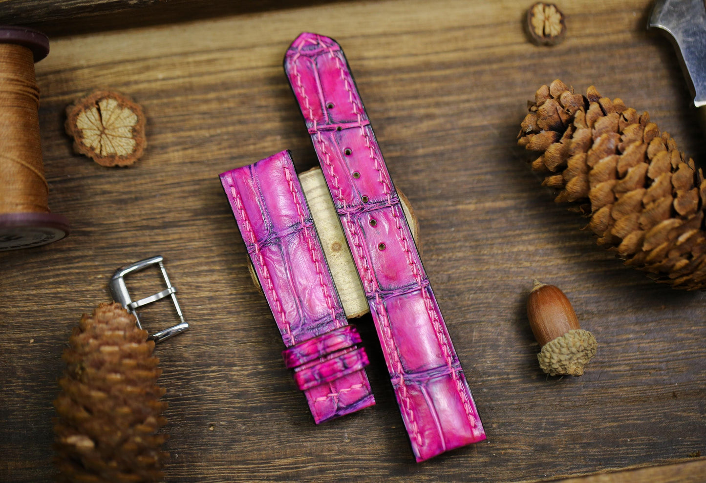 Patina Pink Alligator Leather Watch Strap Sizes 14mm 15mm 16mm 18mm 19mm 20mm 21mm 22mm 23mm 24mm Watch Strap for Men Deployant Clasp Strap