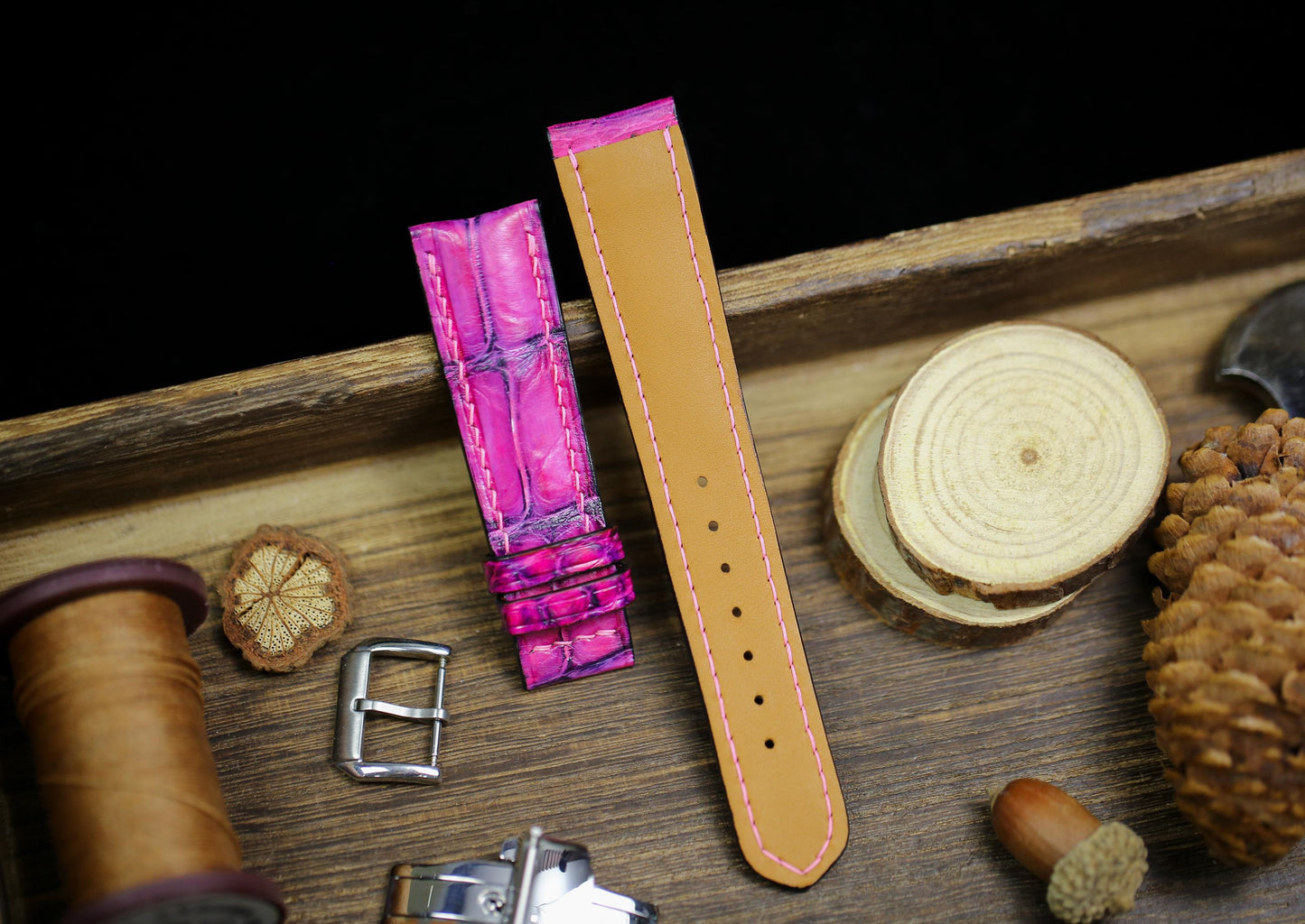 Cute Pink Alligator Patina Leather Watch Strap Sizes 14mm 15mm 16mm 18mm 19mm 20mm 21mm 22mm 23mm 24mm Watch Band Deployant Clasp Strap