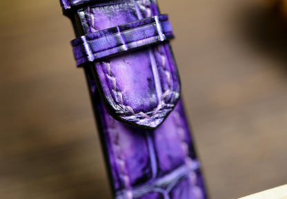 Cute Purple Alligator Patina Leather Girly Watch Strap Sizes 14mm 16mm 18mm 19mm 20mm 21mm 22mm 23mm 24mm Watch Band Deployant Clasp Strap