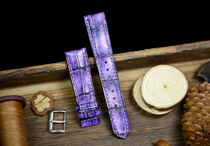 Patina Purple Alligator Leather Watch Strap Size 14mm 15mm 16mm 18mm 19mm 20mm 21mm 22mm 23mm 24mm Watch Strap Deployant Clasp Strap