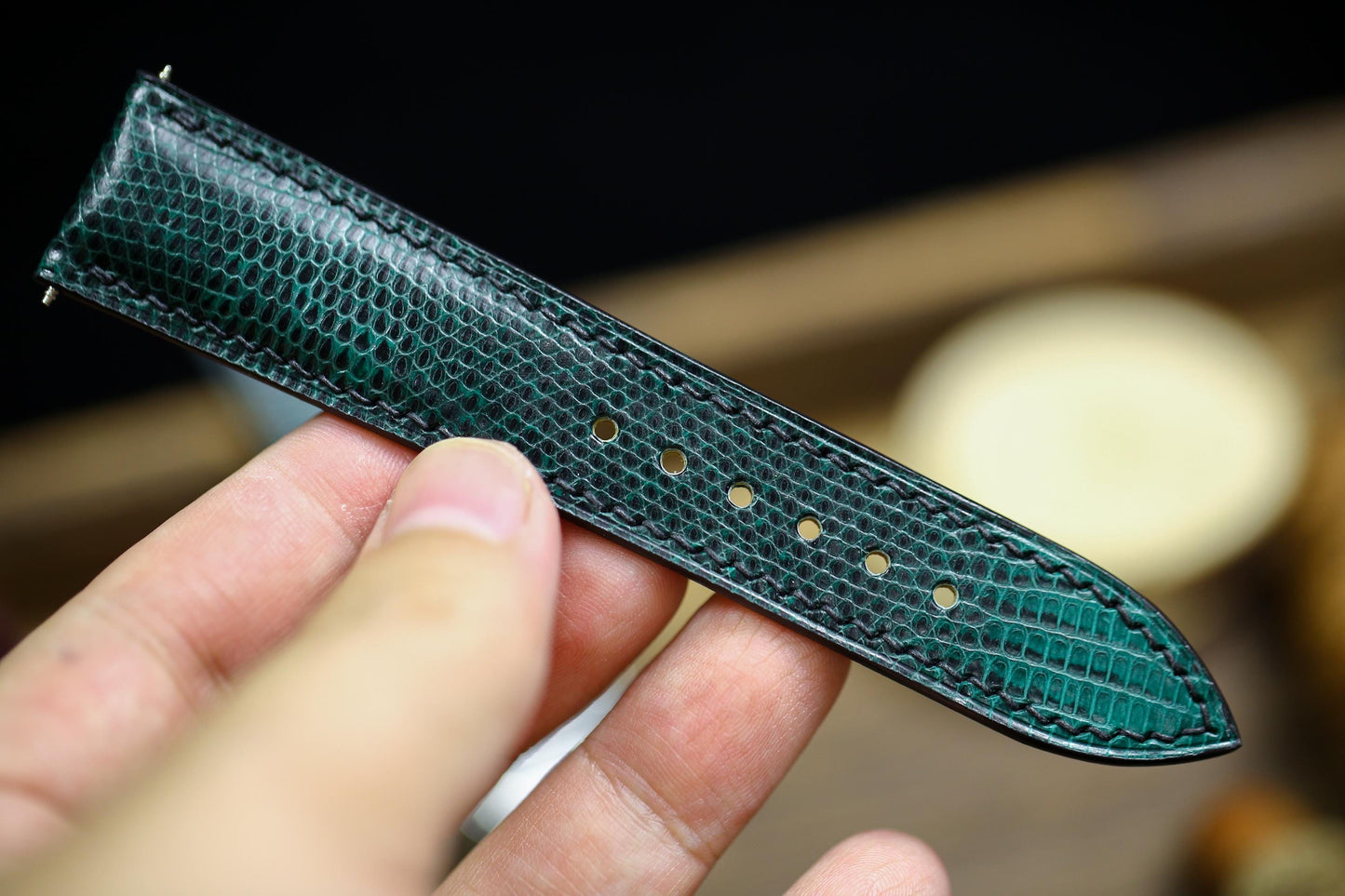 Green Black Lizard Leather Watch Strap 24mm 22mm 20mm Handmade Leather Green Patina Lizard Watch Band Lizard Leather Watch Strap 18mm 16mm