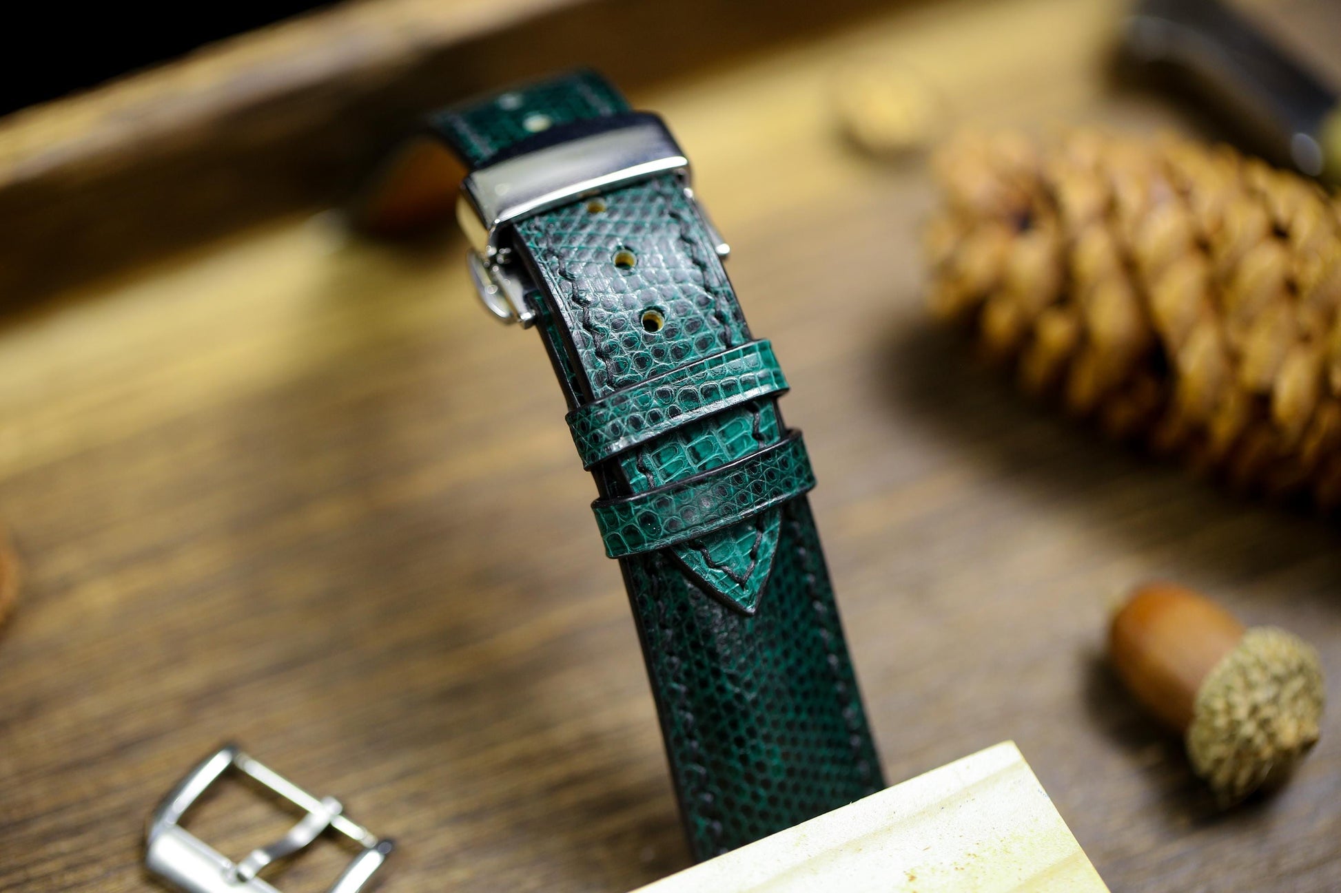 Green Black Lizard Leather Watch Strap 24mm 22mm 20mm Handmade Leather Green Patina Lizard Watch Band Lizard Leather Watch Strap 18mm 16mm