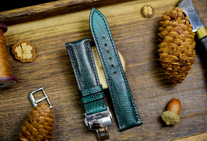 Green Black Lizard Leather Watch Strap 24mm 22mm 20mm Handmade Leather Green Patina Lizard Watch Band Lizard Leather Watch Strap 18mm 16mm