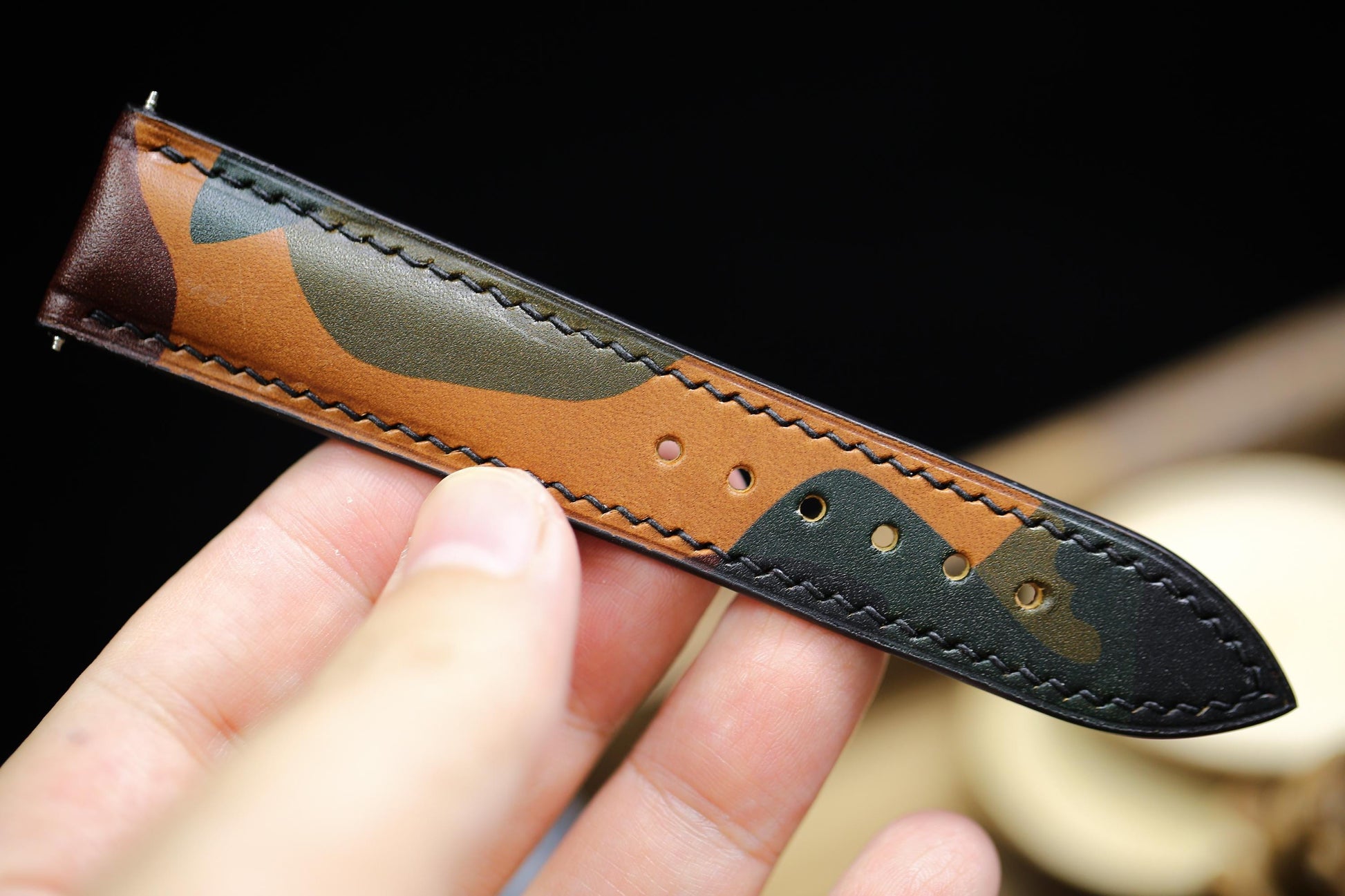 Camouflage Army Leather Watch Strap 24mm 22mm 21mm 20mm 19mm Camo Brown Green Leather Watch Band Clasp Vachetta Leather 18mm 16mm 14mm 12mm