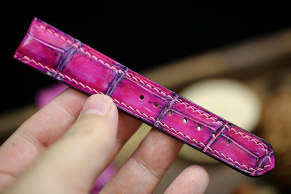 Cute Pink Alligator Patina Leather Watch Strap Sizes 14mm 15mm 16mm 18mm 19mm 20mm 21mm 22mm 23mm 24mm Watch Band Deployant Clasp Strap