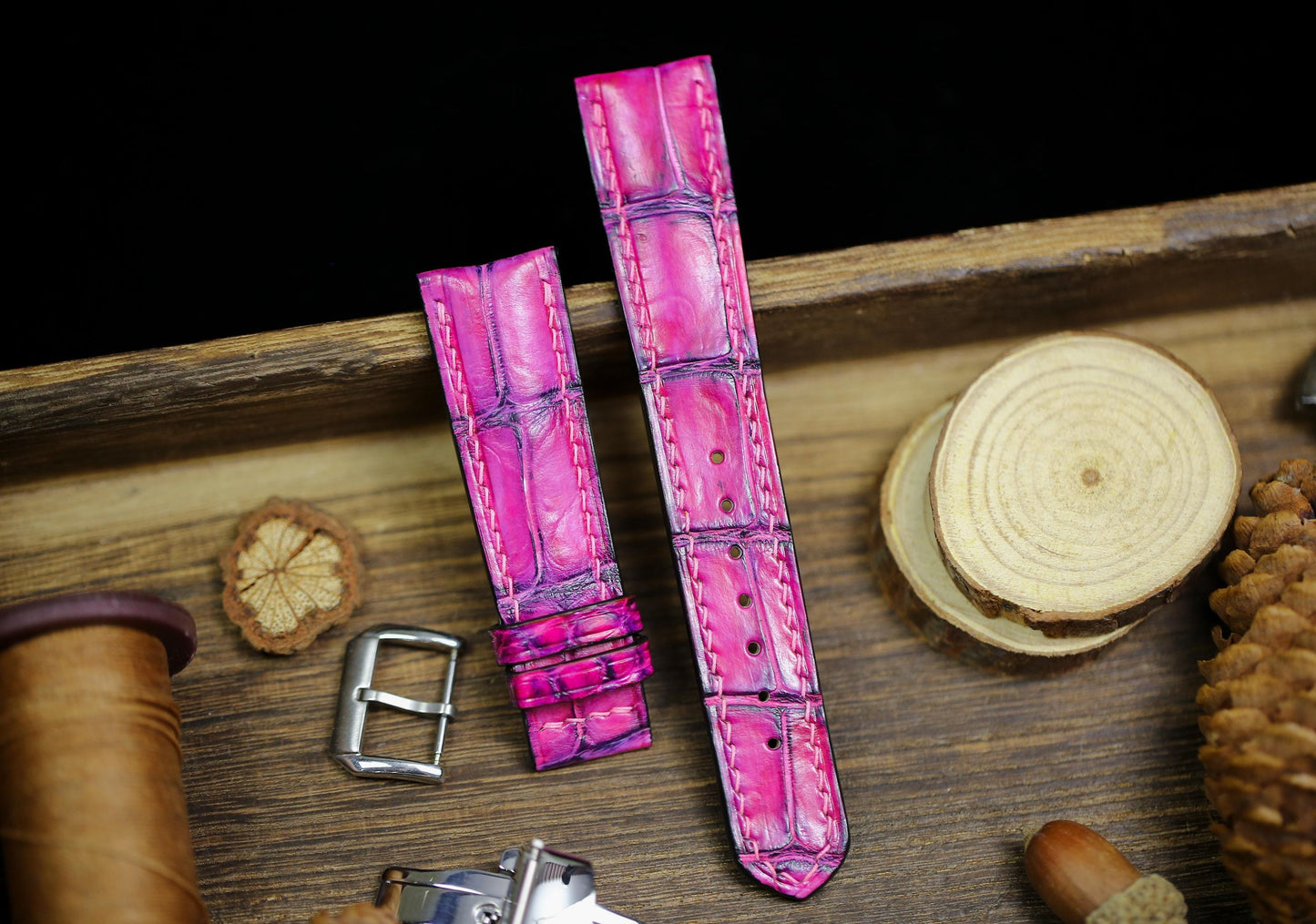 Patina Pink Alligator Leather Watch Strap Sizes 14mm 15mm 16mm 18mm 19mm 20mm 21mm 22mm 23mm 24mm Watch Strap for Men Deployant Clasp Strap