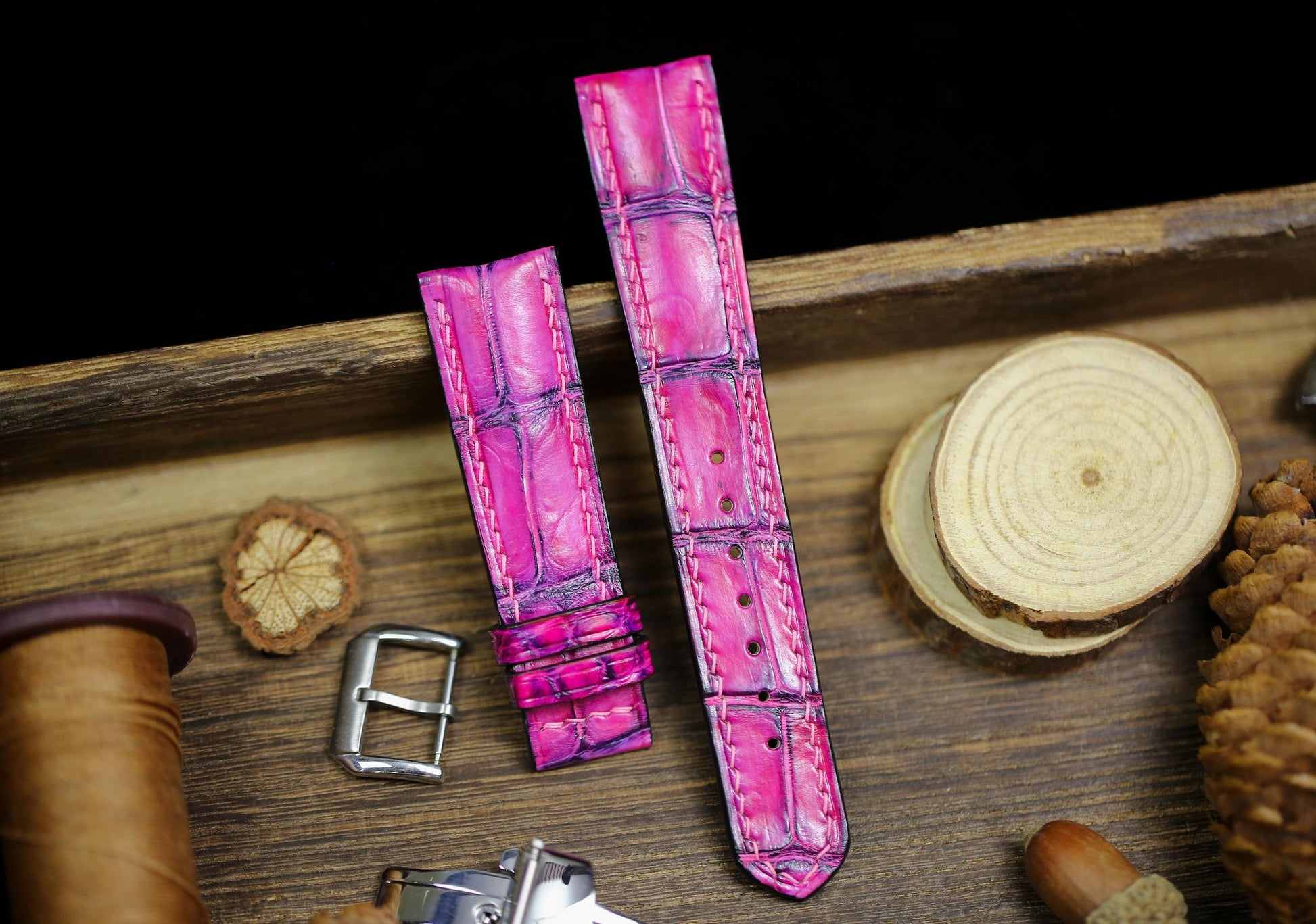Patina Pink Alligator Leather Watch Strap Sizes 14mm 15mm 16mm 18mm 19mm 20mm 21mm 22mm 23mm 24mm Watch Strap for Men Deployant Clasp Strap