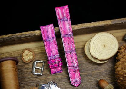 Patina Pink Alligator Leather Watch Strap Sizes 14mm 15mm 16mm 18mm 19mm 20mm 21mm 22mm 23mm 24mm Watch Strap for Men Deployant Clasp Strap