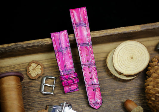 Patina Pink Alligator Leather Watch Strap Sizes 14mm 15mm 16mm 18mm 19mm 20mm 21mm 22mm 23mm 24mm Watch Strap for Men Deployant Clasp Strap